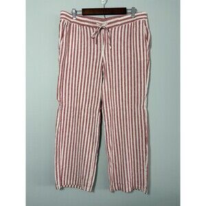 Old Navy Linen Blend Pants Red Striped Wide Leg Womens Large Beach Vacation
